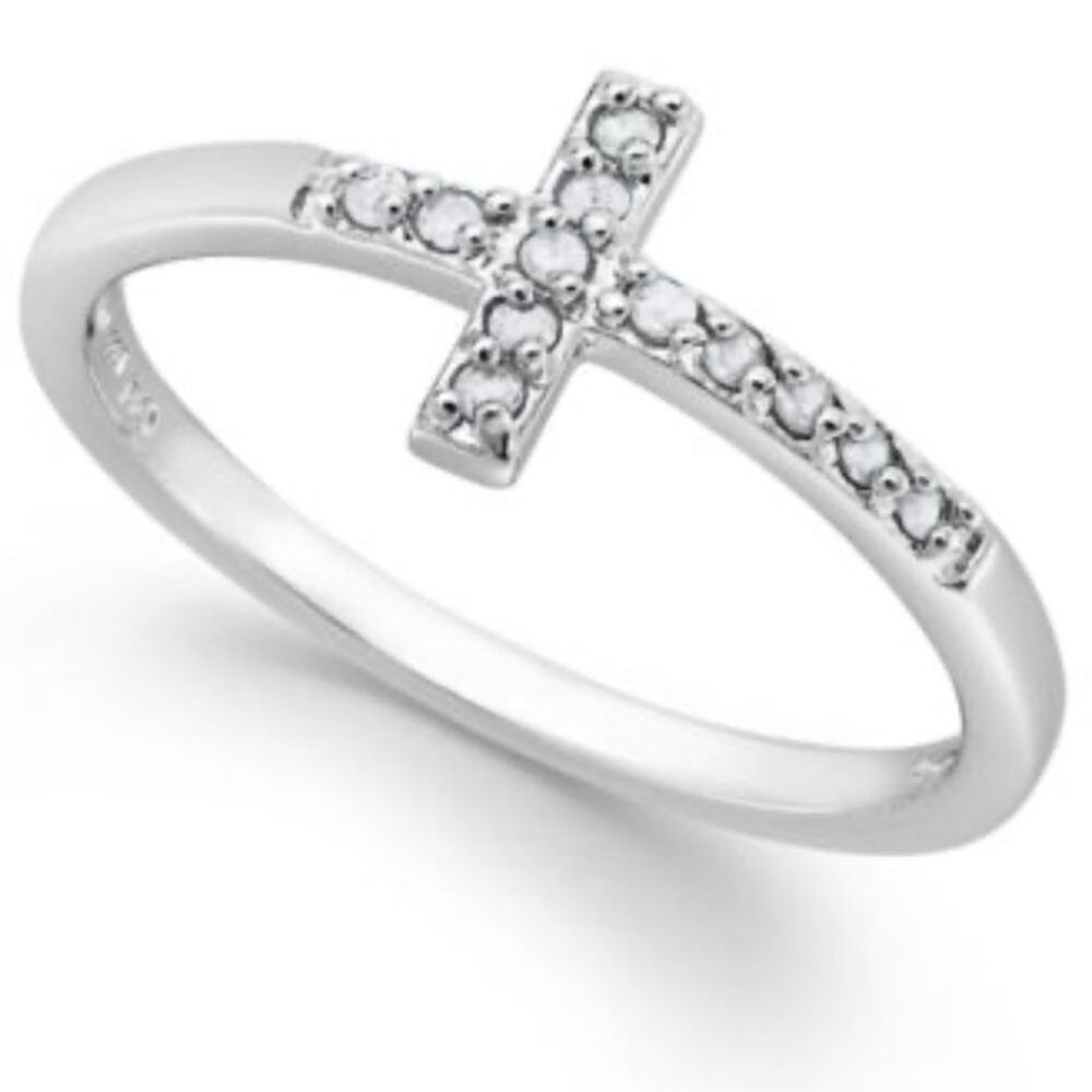 NWT Unwritten Women 925 Sterling Silver CZ Bypass Cross Ring Size 7⁠